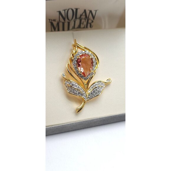 Vintage Nolan Miller Glamour Collection Brooch Peach Rhinestone Flower RARE - Picture 2 of 5